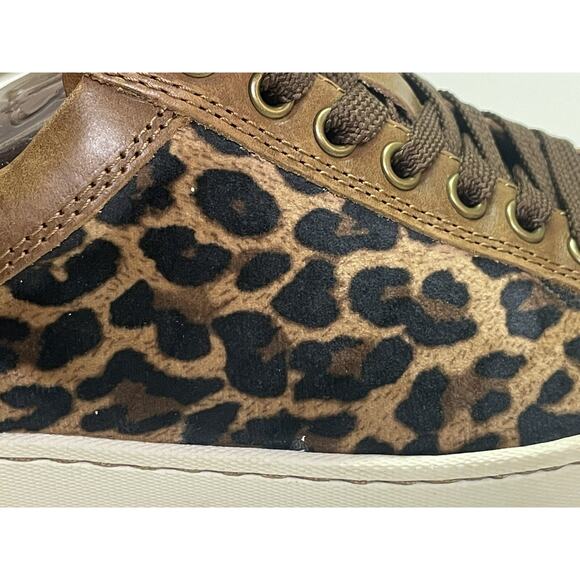 Women's Born Light Brown Leopard Fabric Lace-Up Leather Sneakers 6.5M - Picture 5 of 5